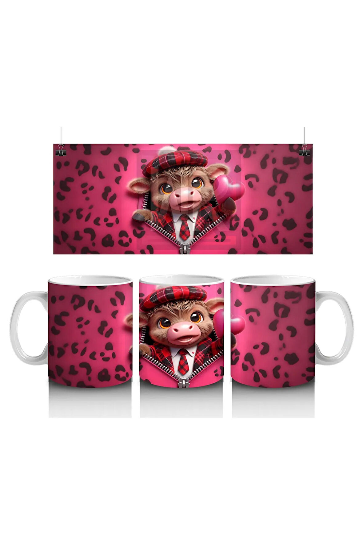 Çocuklara Sütü Sevdiren Kalpli Ceketli Buzağı Desenli Kupa Bardak