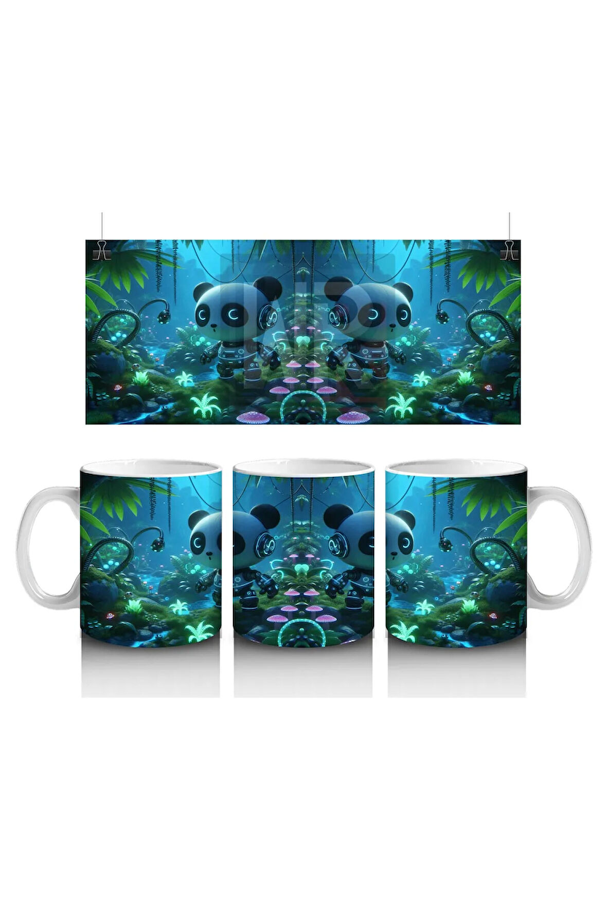 Çocuklara Sütü Sevdiren Gece Ormanında Işıklarla Parlayan Robotik Panda Desenli Kupa Bardak