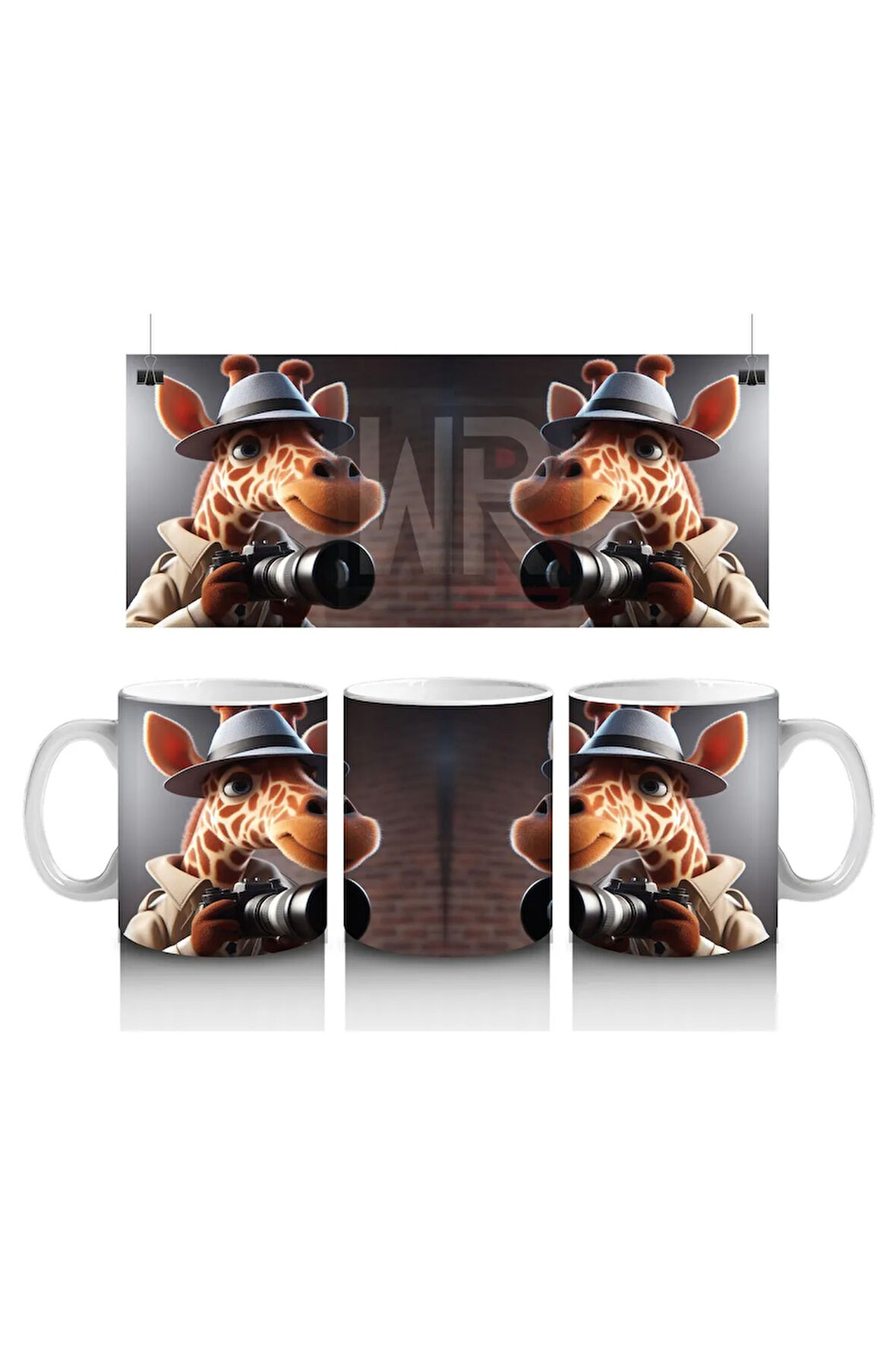 Çocuklara Sütü Sevdiren Dedektif Şapkalı Fotoğrafçı Zürafa Desenli Kupa Bardak