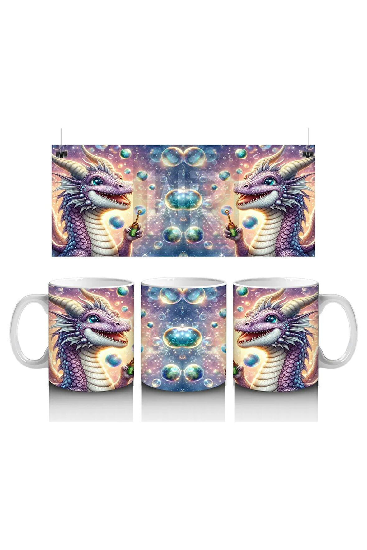 Çocuklara Sütü Sevdiren Baloncuk Üfleyen Renkli Ejderha Desenli Kupa Bardak