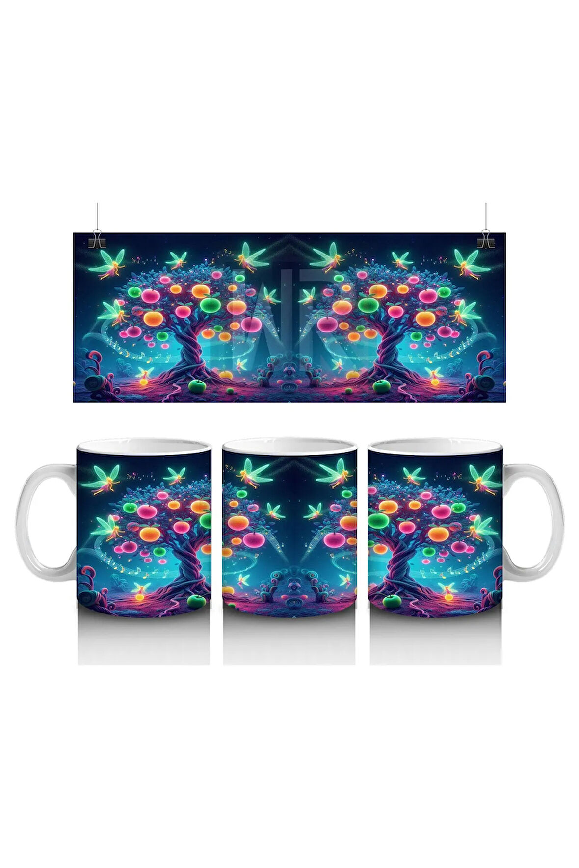 Çocuklara Sütü Sevdiren Işıltılı Peri Kuşları ve Masal Ağacı Desenli Kupa Bardak