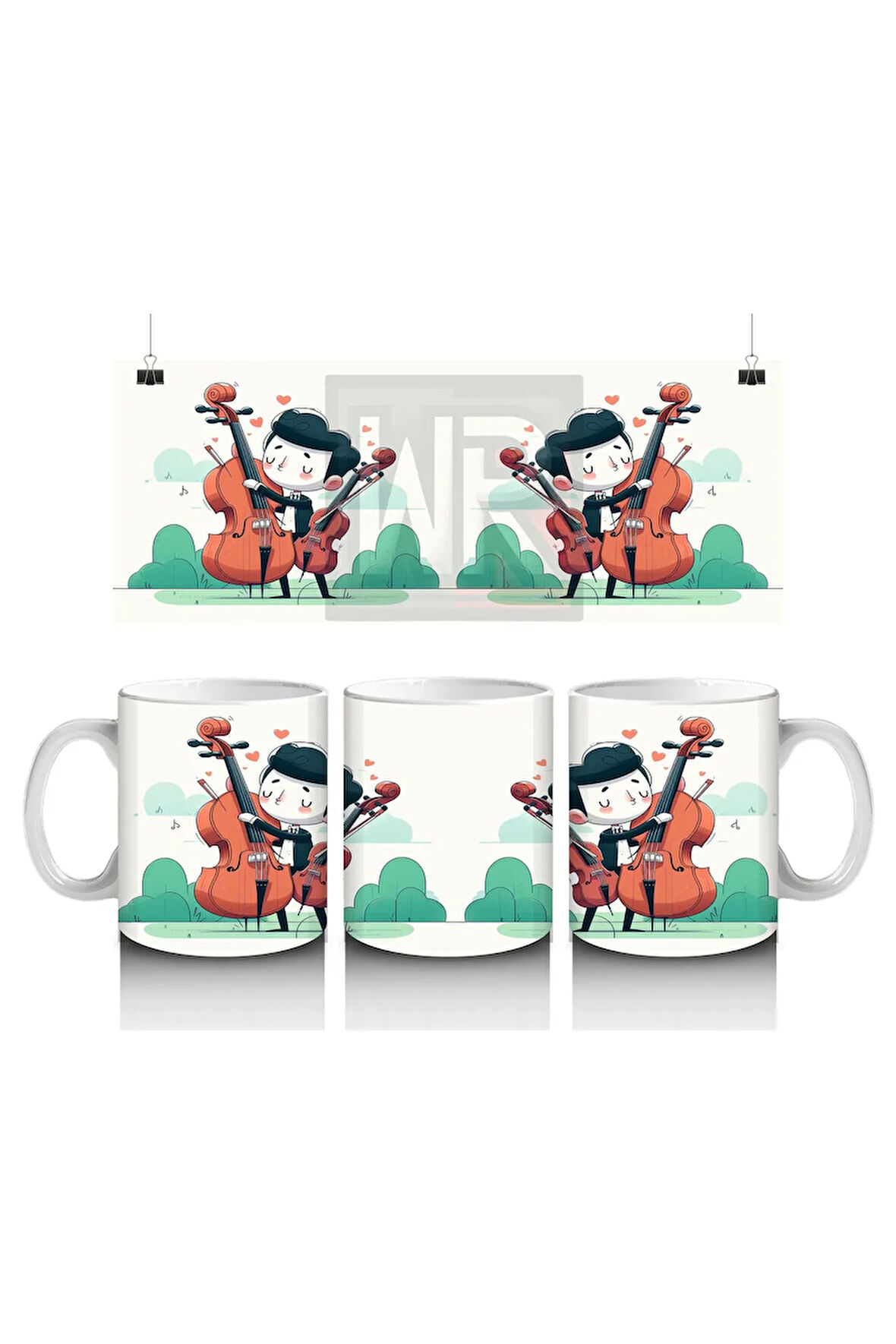 Çocuklara Sütü Sevdiren Viyolonsel Çalan Sevimli Müzisyen Desenli Kupa Bardak