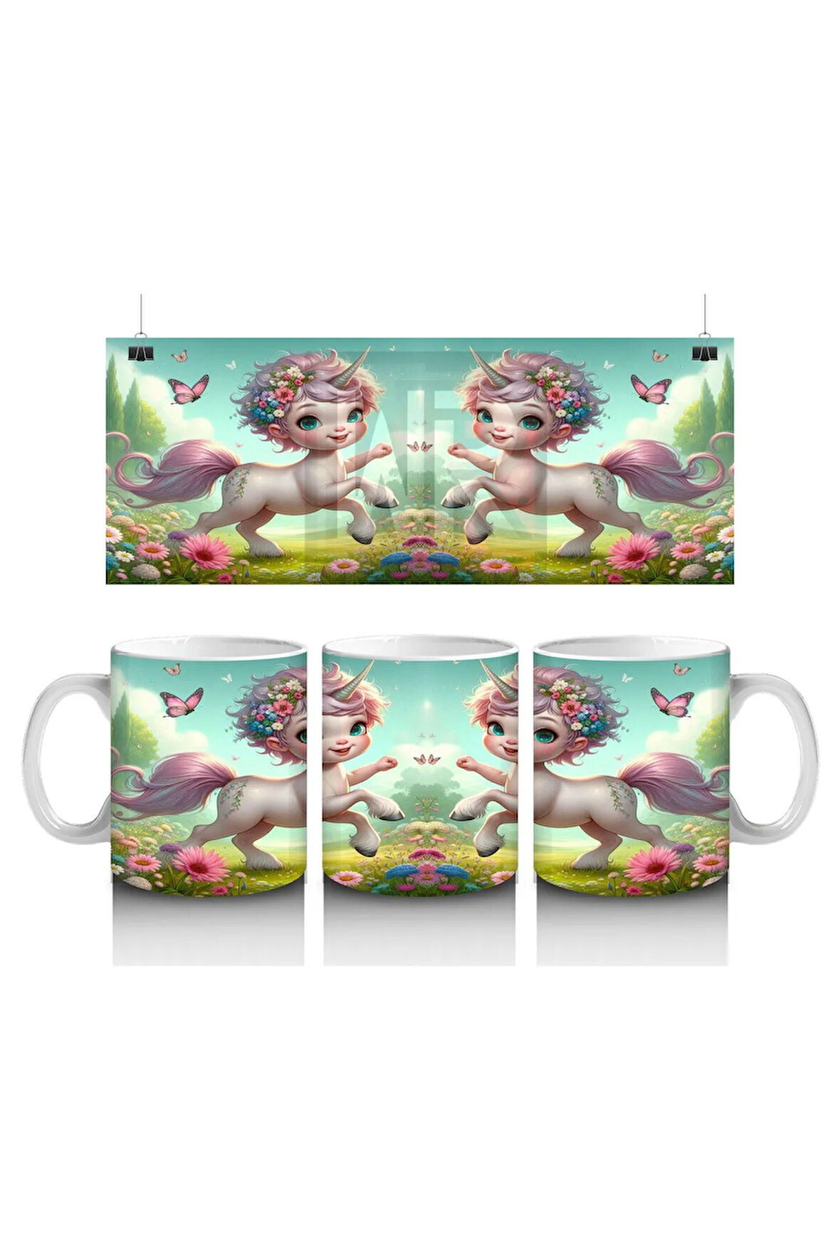 Çocuklara Sütü Sevdiren Çiçekli Taçlı Sevimli Unicorn Desenli Kupa Bardak