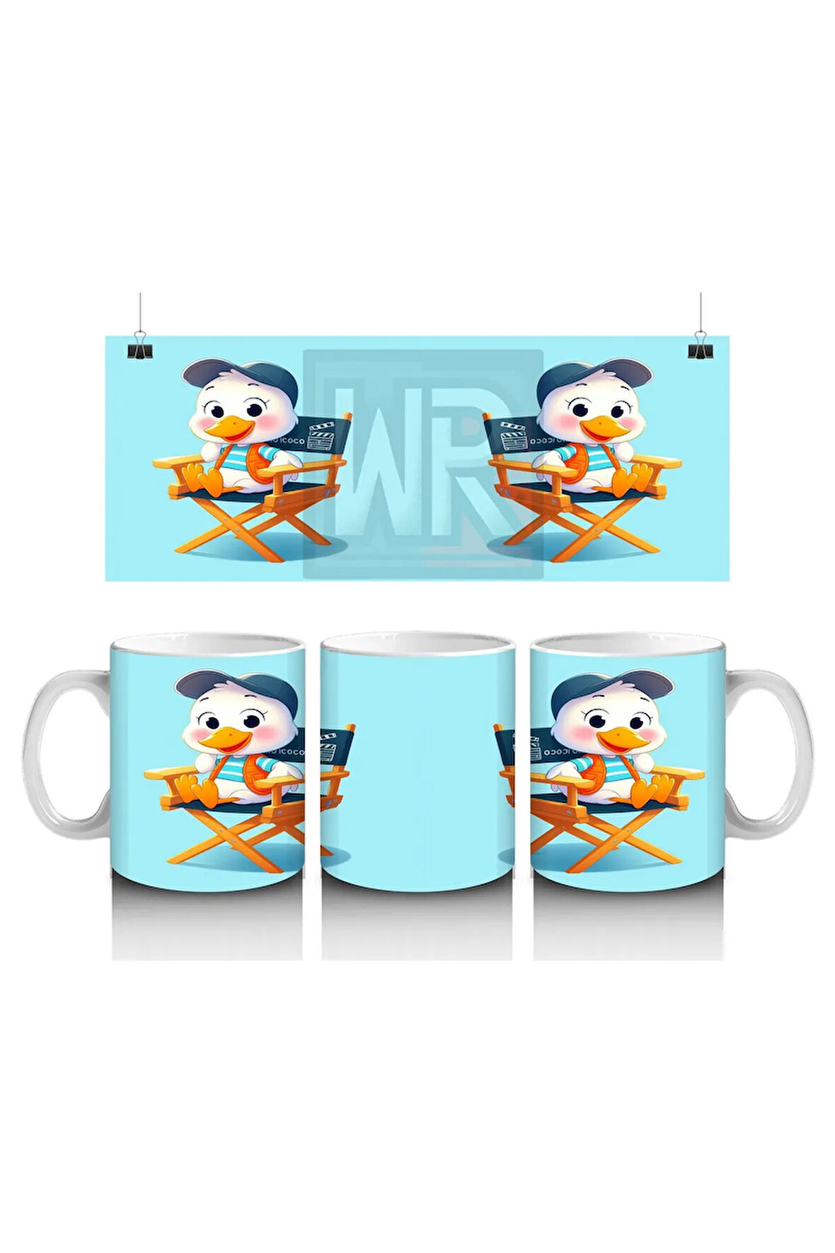 Çocuklara Sütü Sevdiren Yönetmen Sandalyesinde Oturan Sevimli Ördek Desenli Kupa Bardak