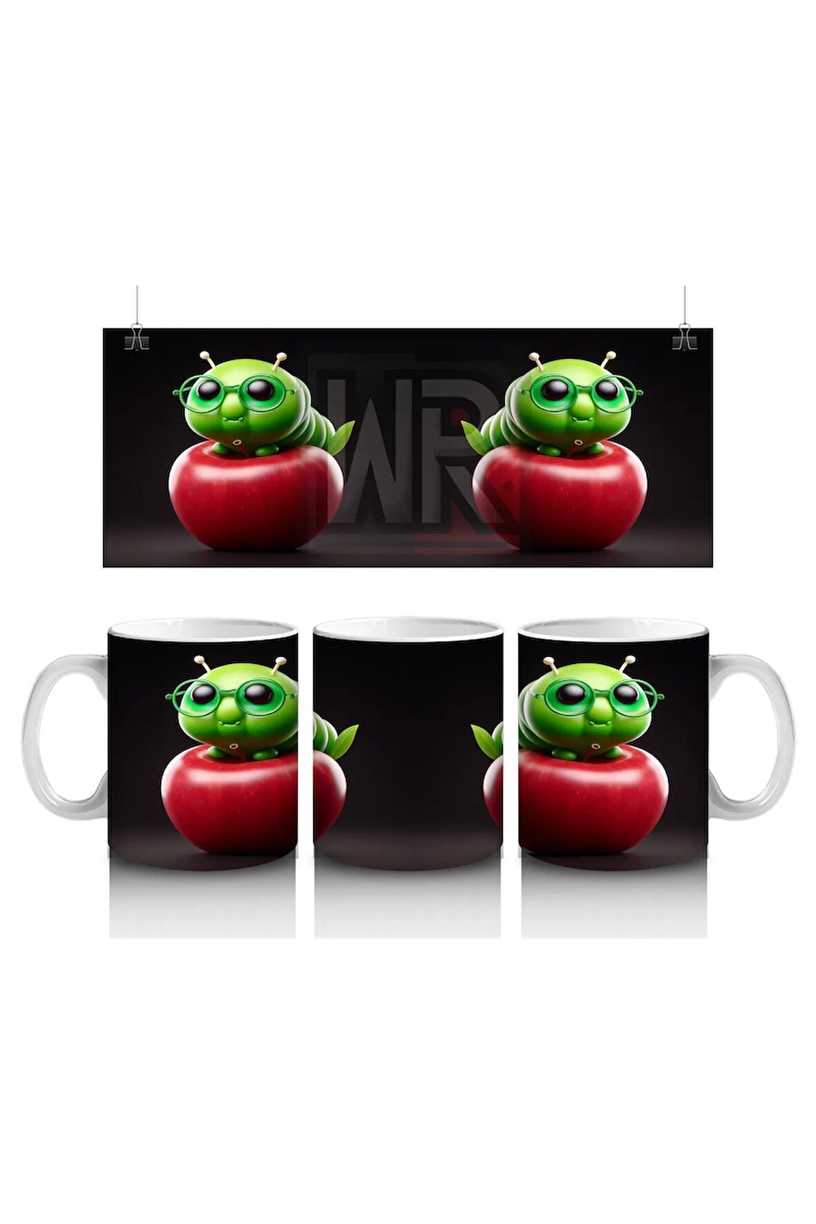 Çocuklara Sütü Sevdiren Gözlüklü Elma Kurdu Desenli Kupa Bardak