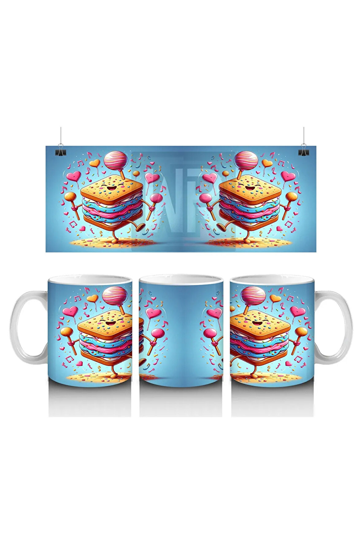 Çocuklara Sütü Sevdiren Müzik Dolu Renkli Bisküvi Desenli Kupa Bardak