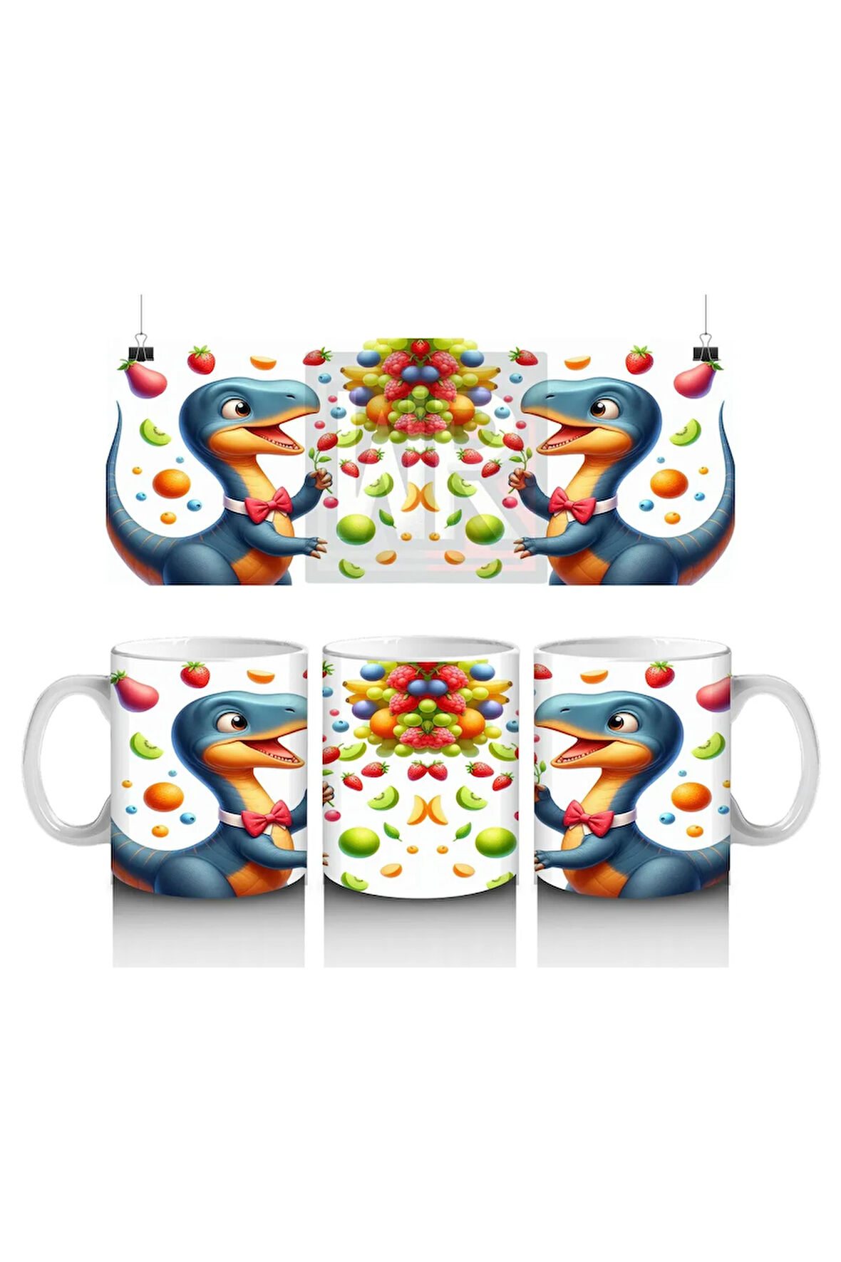 Çocuklara Sütü Sevdiren Meyve Şöleni Yapan Dinozor Desenli Kupa Bardak