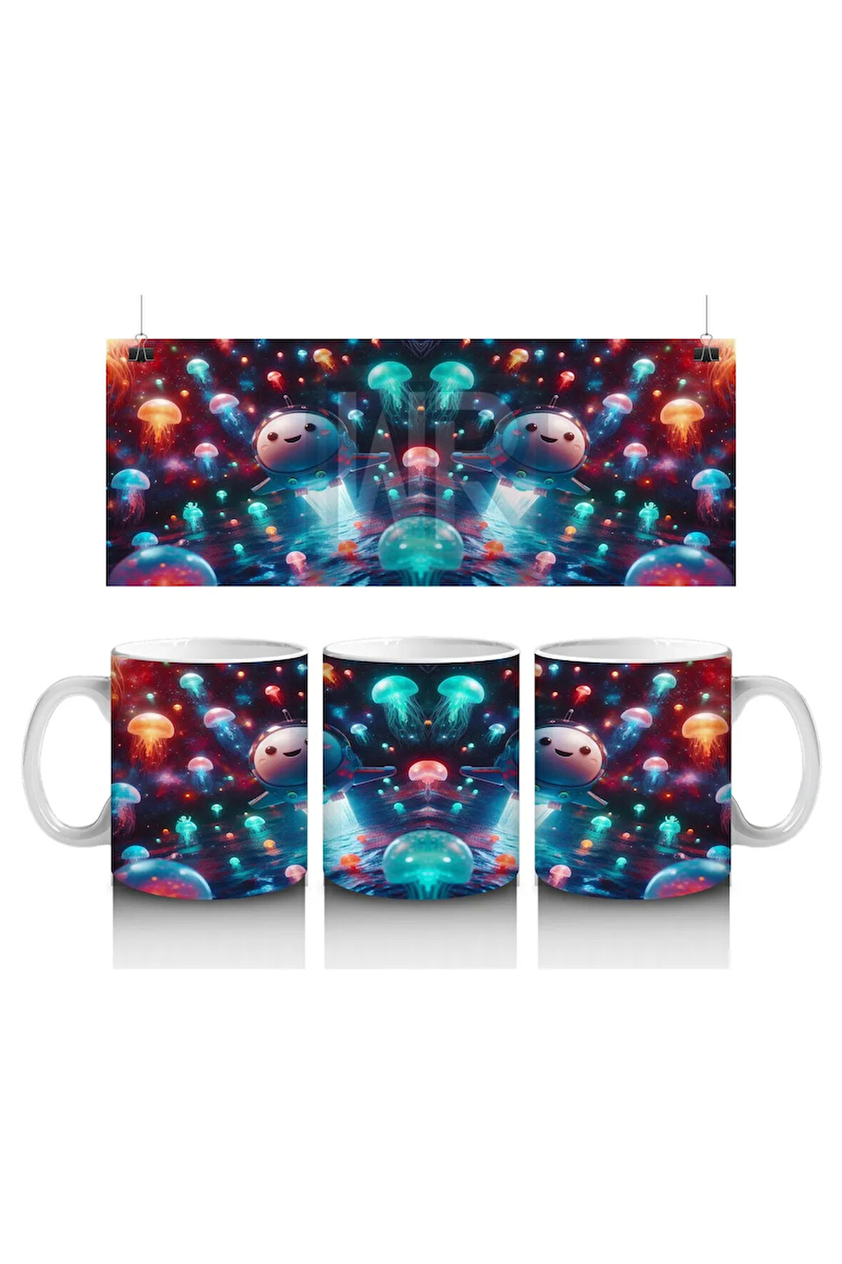 Çocuklara Sütü Sevdiren Işık Saçan Denizaltı Roketleri ve Denizanası Dünyası Desenli Kupa Bardak