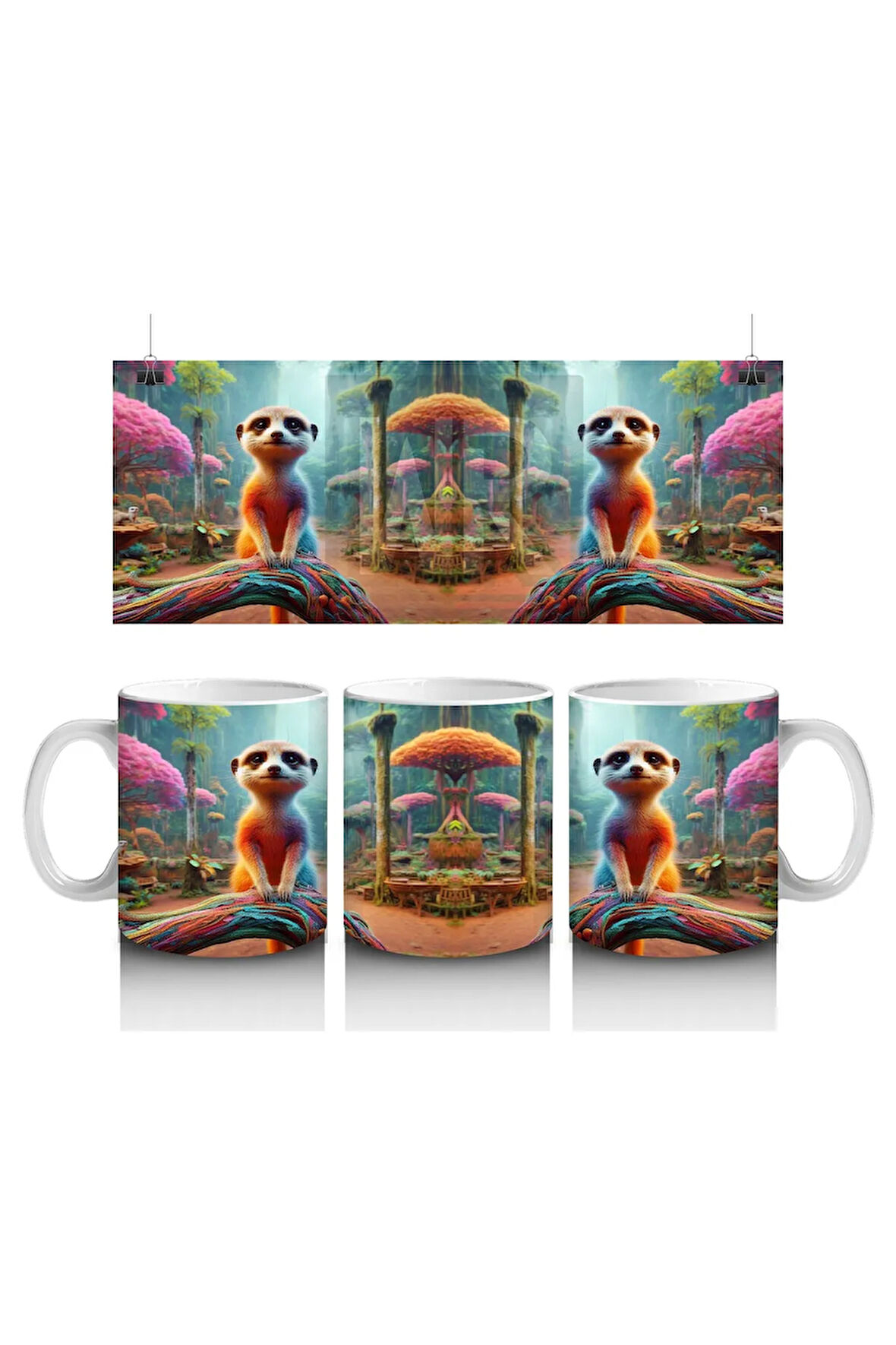 Çocuklara Sütü Sevdiren Renkli Ormanda Meraklı Sürüngen Desenli Kupa Bardak