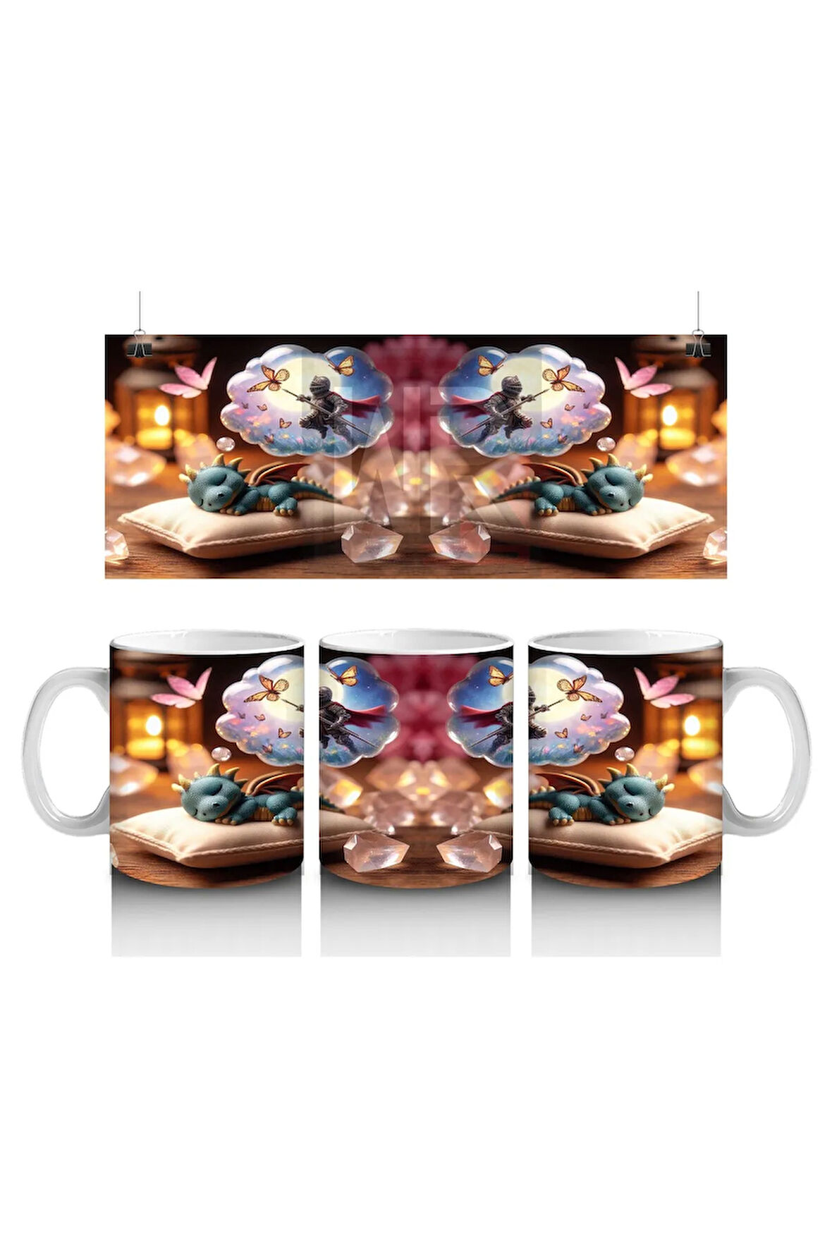 Çocuklara Sütü Sevdiren Rüya Gören Minik Ejderha ve Kahraman Masalı Desenli Kupa Bardak