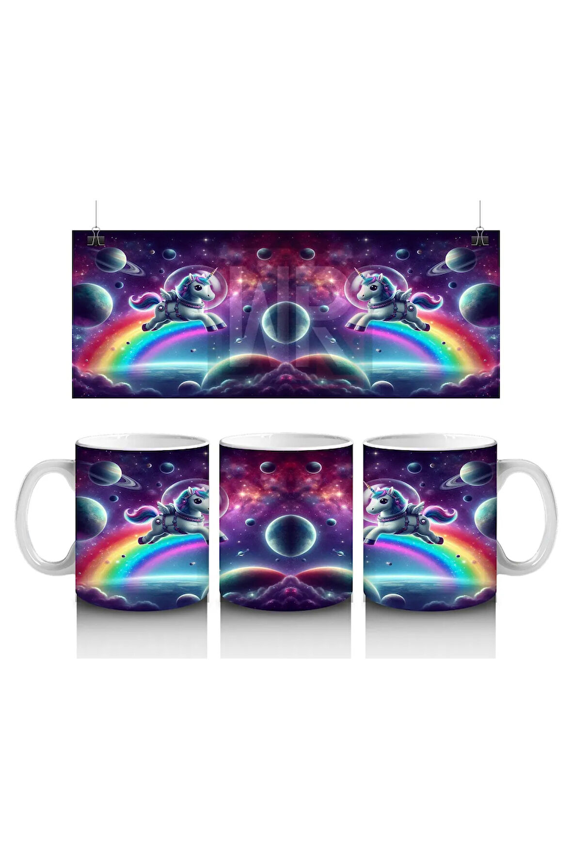 Çocuklara Sütü Sevdiren Astronot Gökkuşağı Unicorn Kupa Bardak