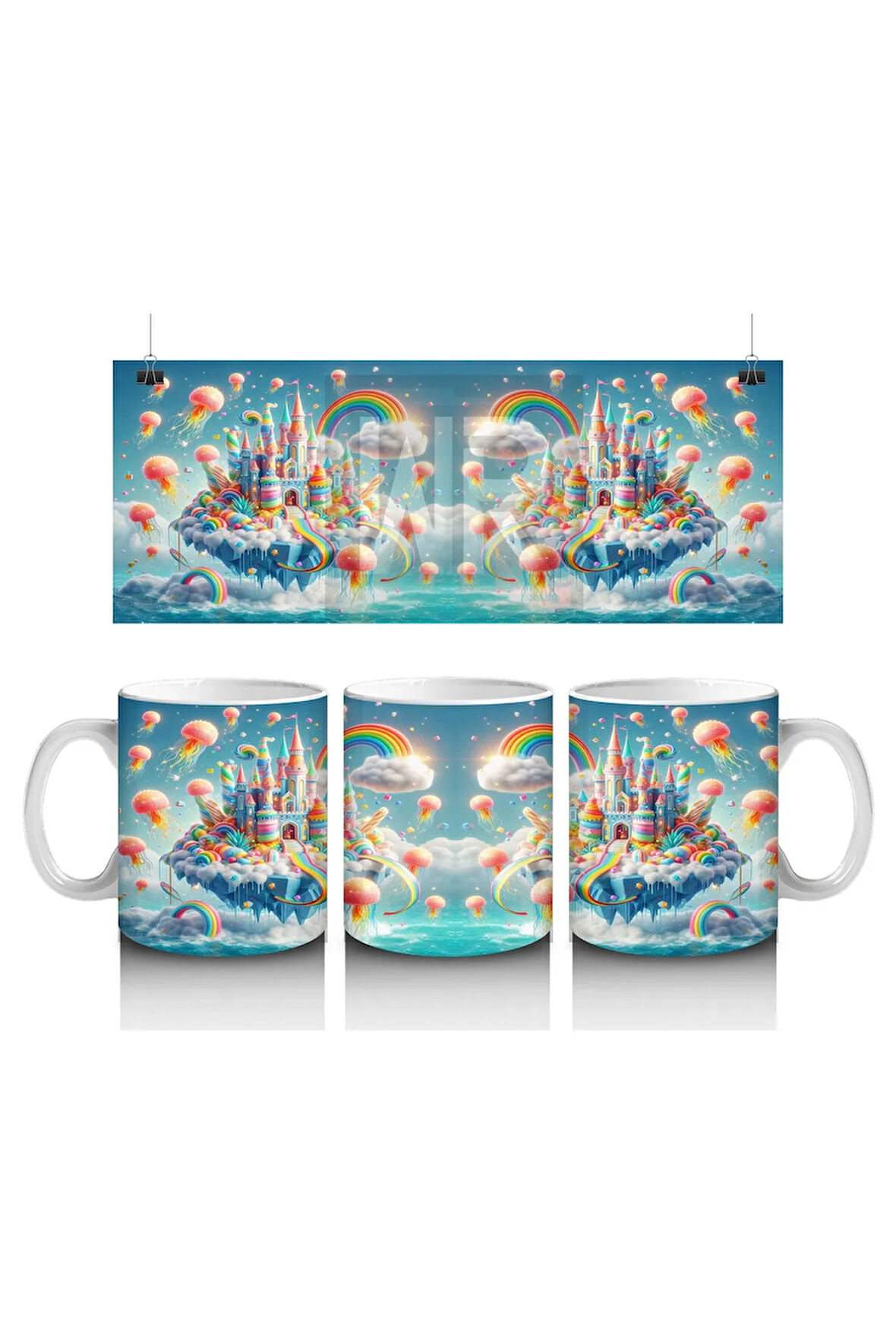 Çocuklara Sütü Sevdiren Balonlu Gökkuşağı Şatosu Kupa Bardak