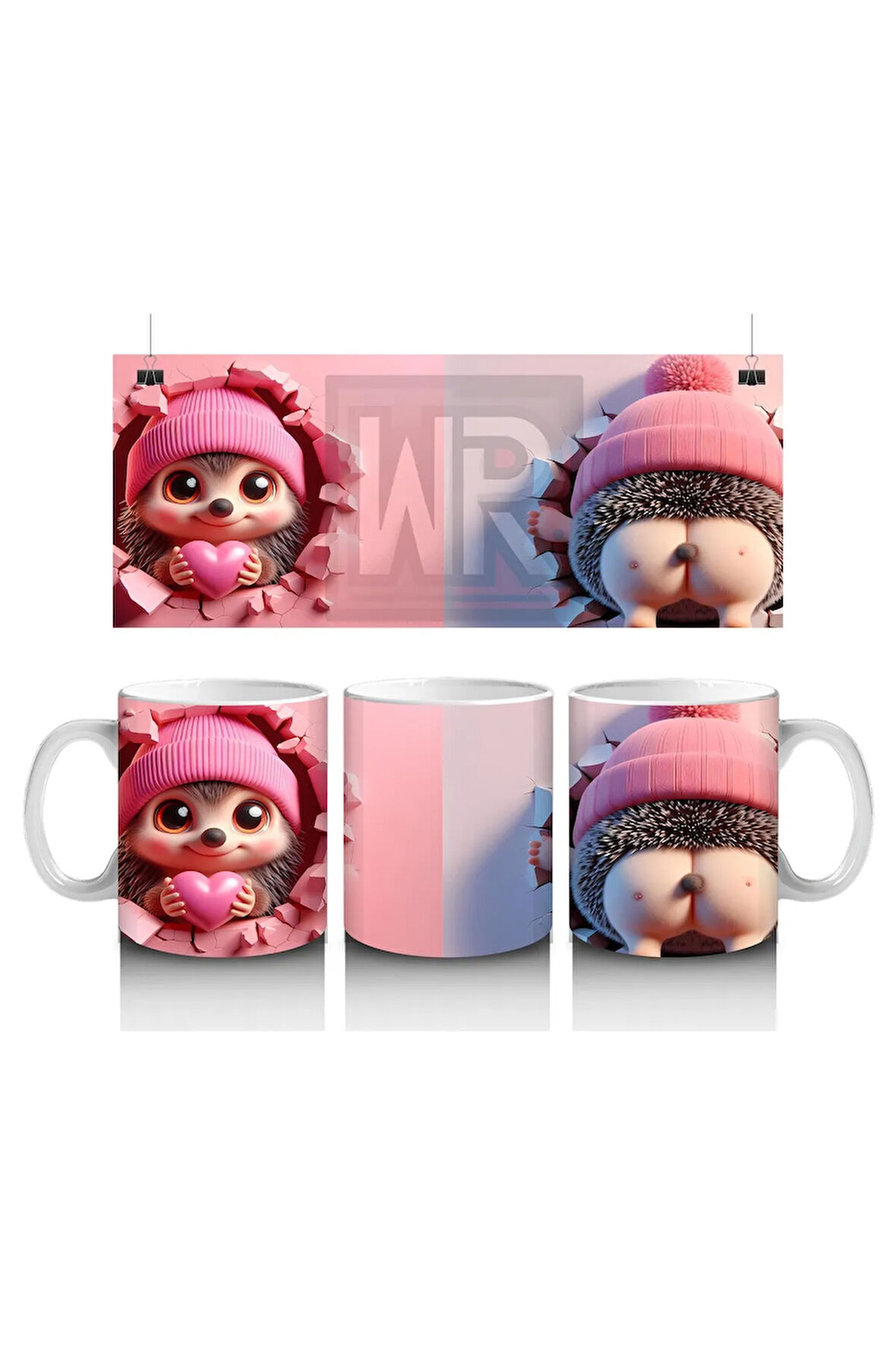 Çocuklara Sütü Sevdiren Kalpli Pamuk Kirpi Kupa Bardak