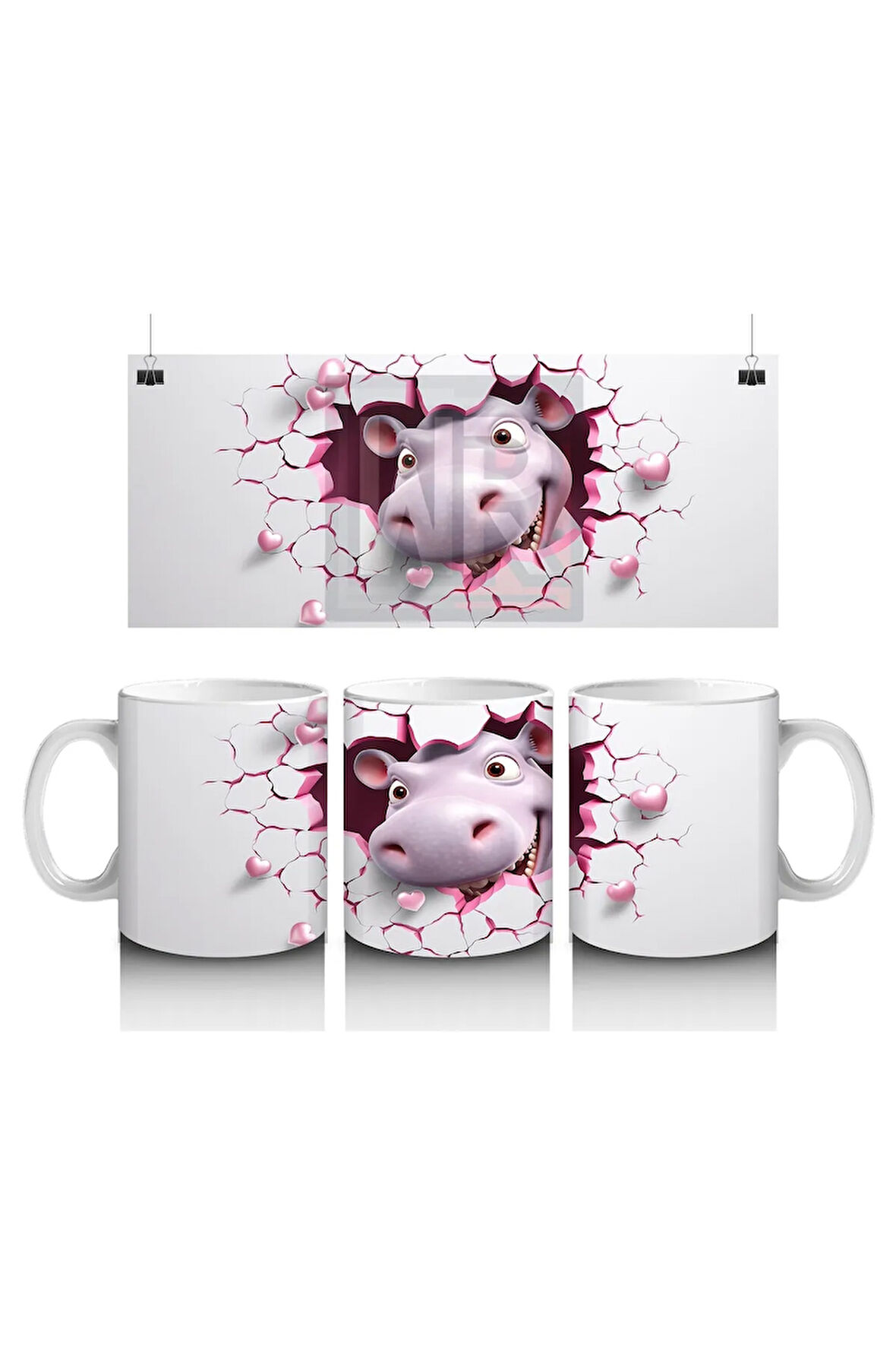 Çocuklara Sütü Sevdiren Kırık Kalp İçindeki Sevimli Su Aygırı Kupa Bardak