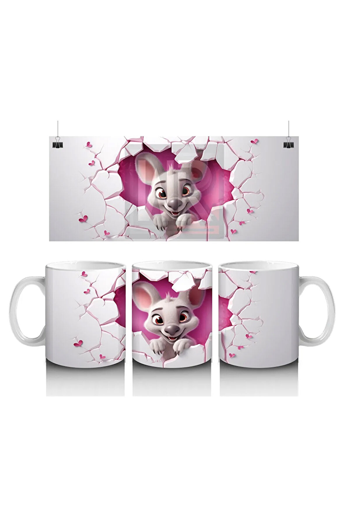 Çocuklara Sütü Sevdiren Kalp Çerçevesinden Fırlayan Neşeli Tavşan Kupa Bardak