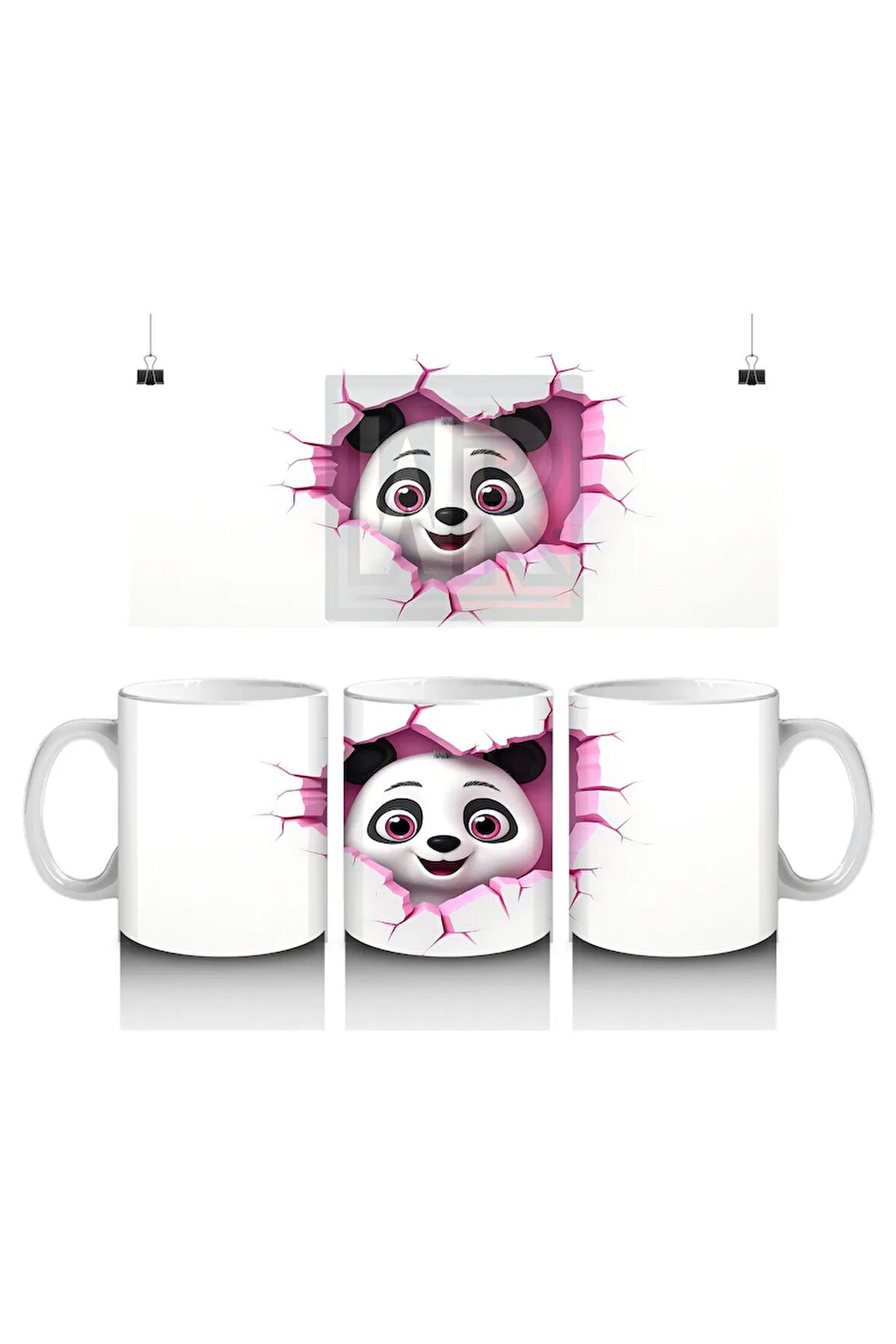 Çocuklara Sütü Sevdiren Kalp Çerçevesinden Bakan Meraklı Panda Kupa Bardak