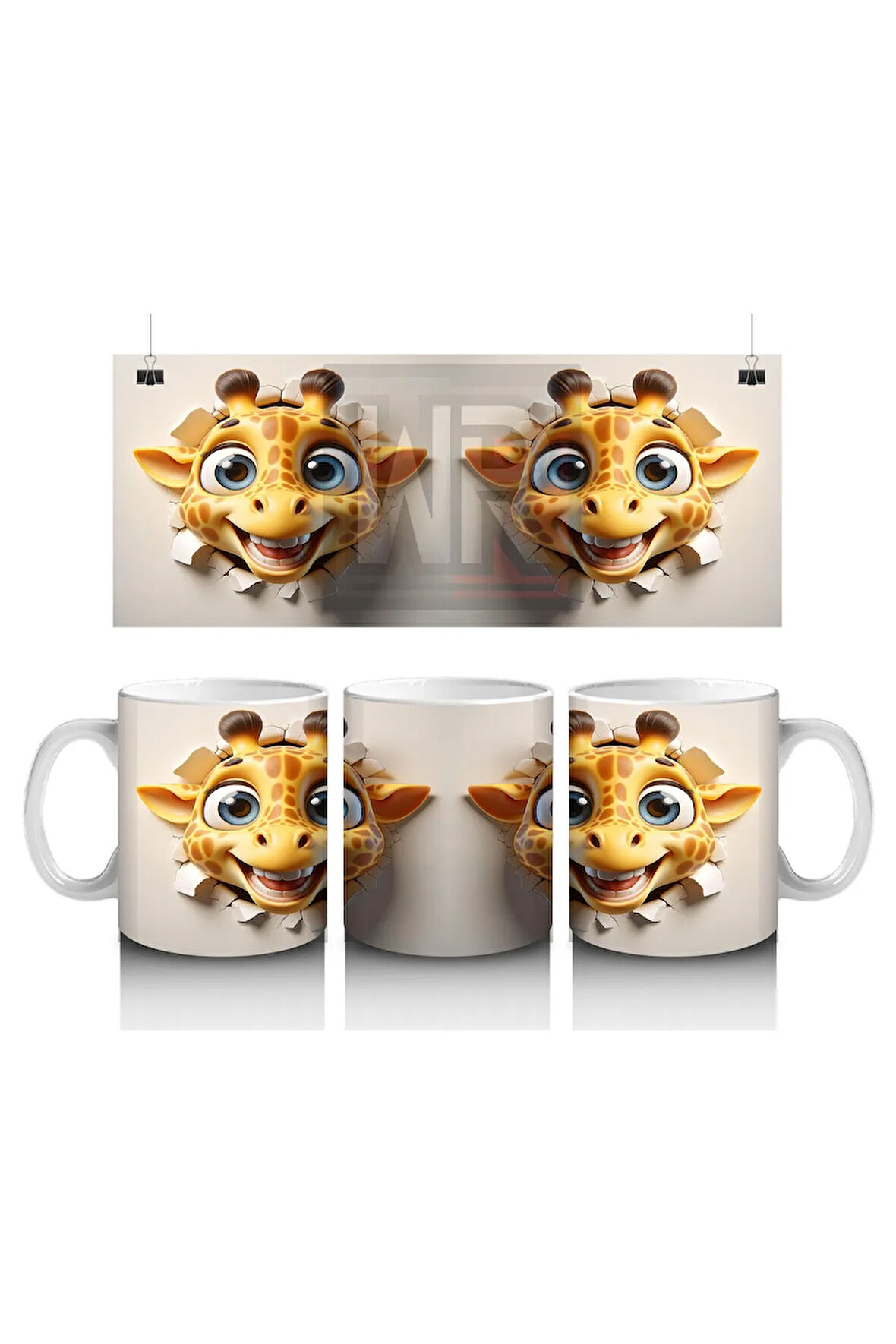 Çocuklara Sütü Sevdiren Duvarı Delip Bakan Neşeli Zürafa Kupa Bardak