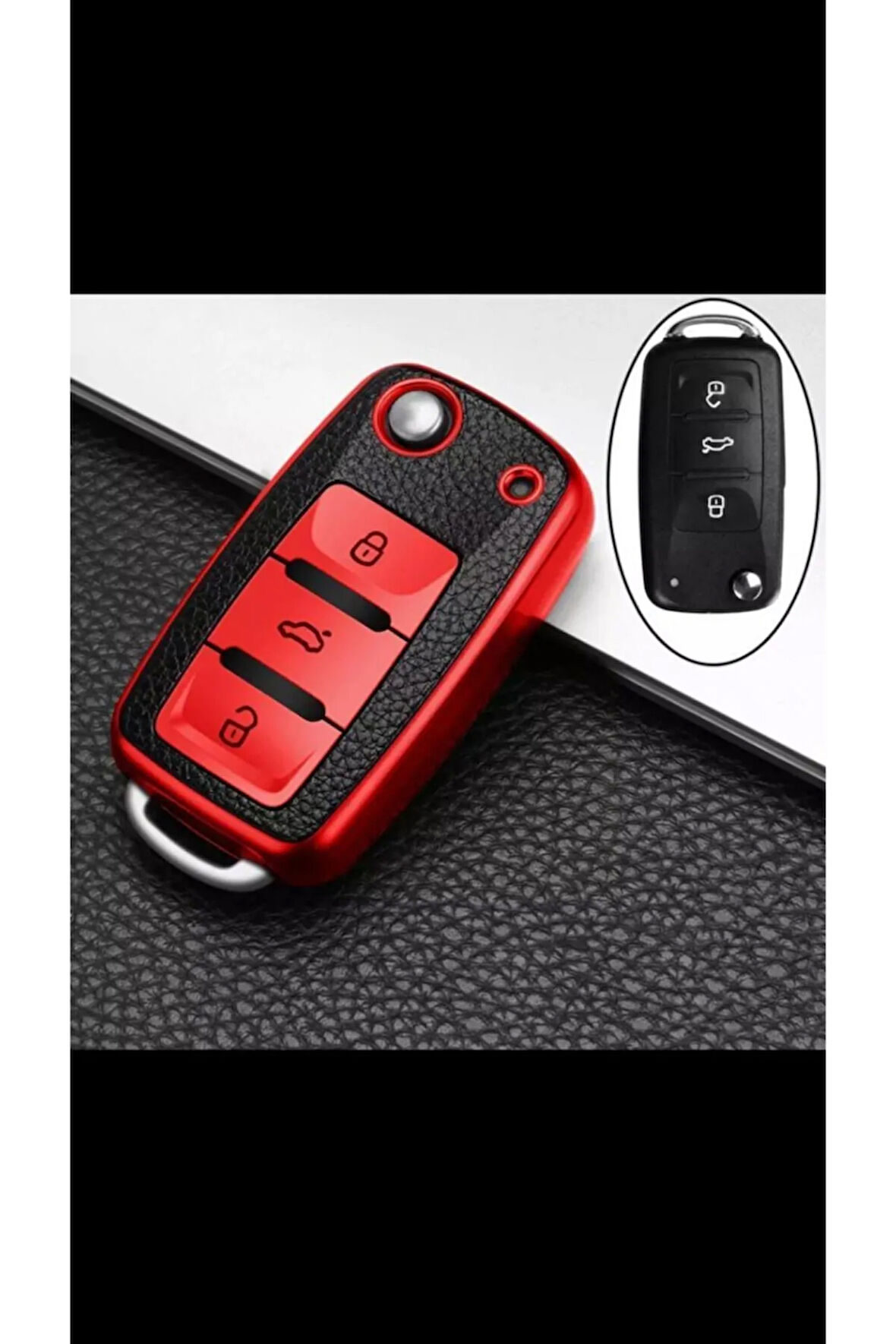 Vw Tiguan Jetta Golf 5 Golf 6 Scirocco Polo Caddy Lüks Anahtar Koruma Kabı Kılıfı Kırmızı Renk