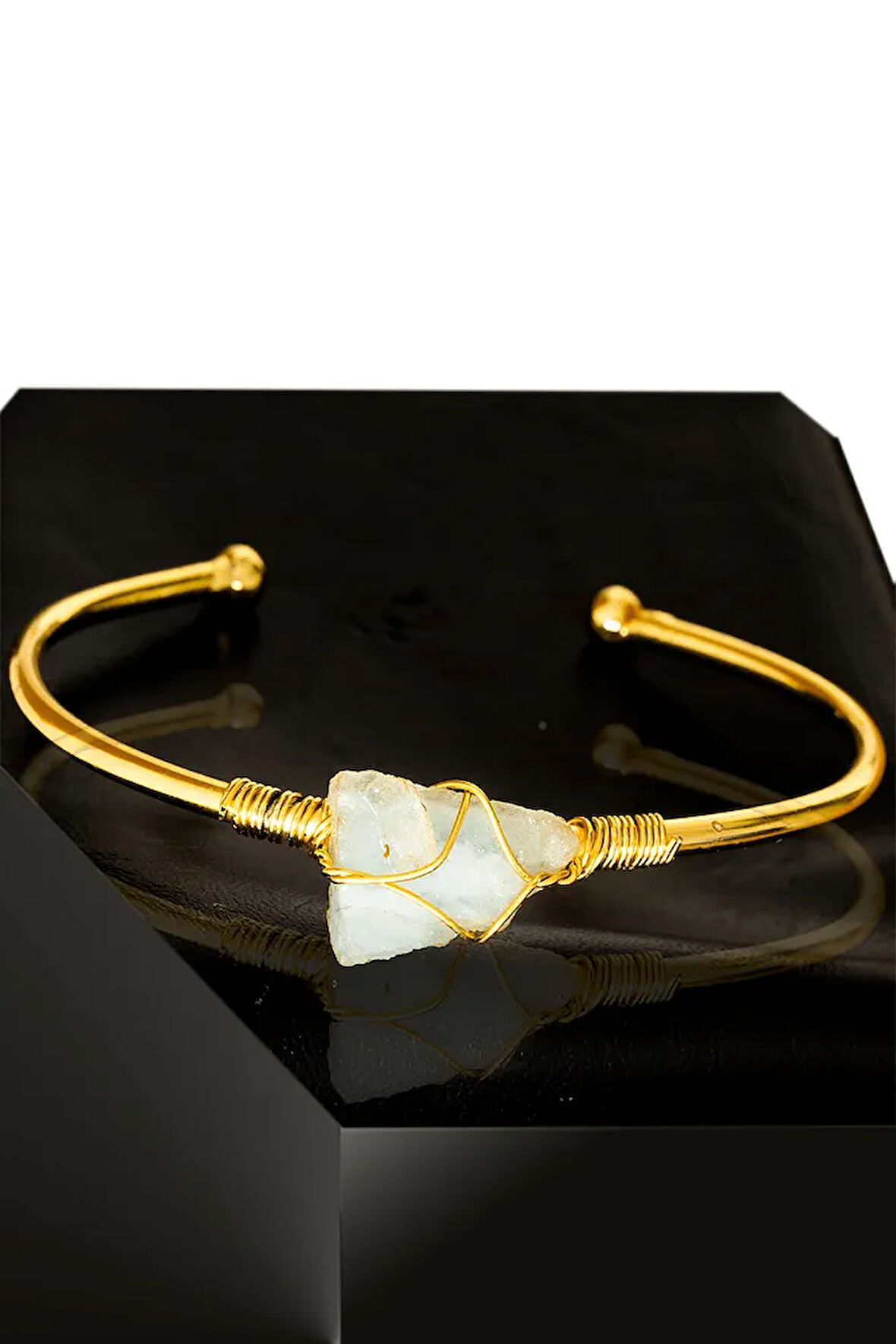 Sertifikalı Kelepçe Model Ayarlamalı Aaa Akuamarin Taşı Bileklik - Kararmaz