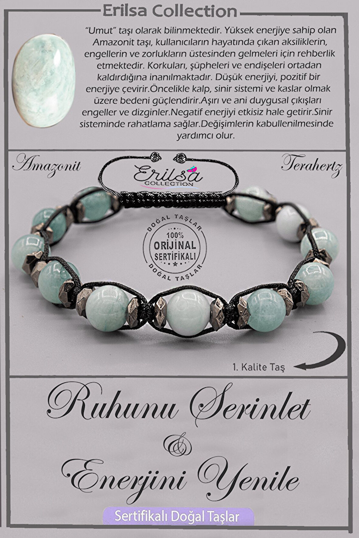 Sertifikalı AAA+ Kalite Doğal Terahertz - Amazonit Taşı Ruhunu Serinlet Enerjini Yenile