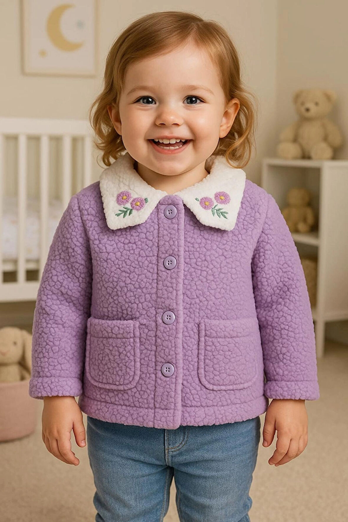 KIZ ÇOCUK KUZU WELSOFT NAKIŞLI  ARKASI ATKILI HIRKA YUMUŞAK DOKULU