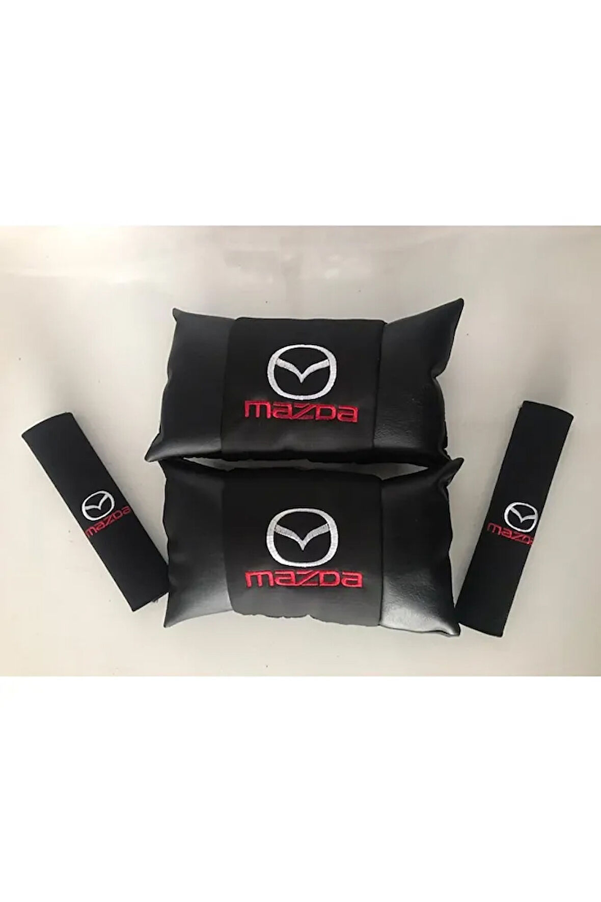 Mazda Uyumlu Nakışlı Deri 1 Çift Boyun Yastık Ve 1 Çift Kemer Pedi