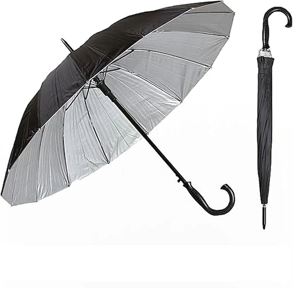 Microcase Unisex Otomatik 16 Telli Rüzgara Dayanıklı Su Geçirmez  Baston Şemsiye SİYAH AL4664