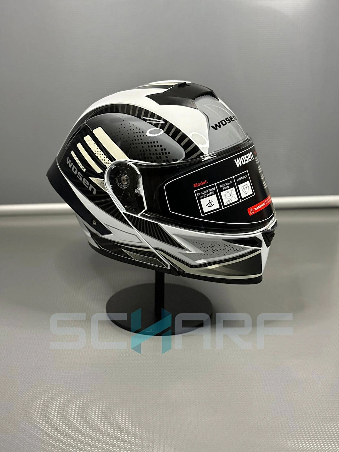 WOSEN Ws-202 Güneş Vizörlü Çene Açılır Kask D1 (Şeffaf Vizörlü)