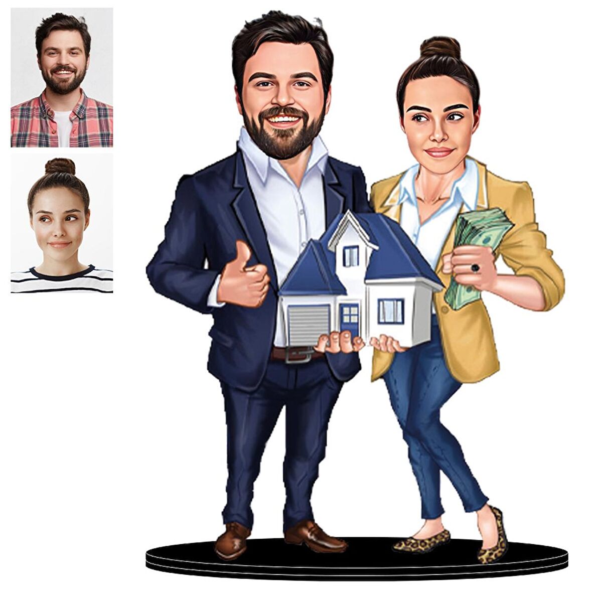 Kişiye Özel Aile 2 Karikatürlü 3D Ahşap Biblo,Sevgiliye Hediye,Doğum Günü Hediyesİ,