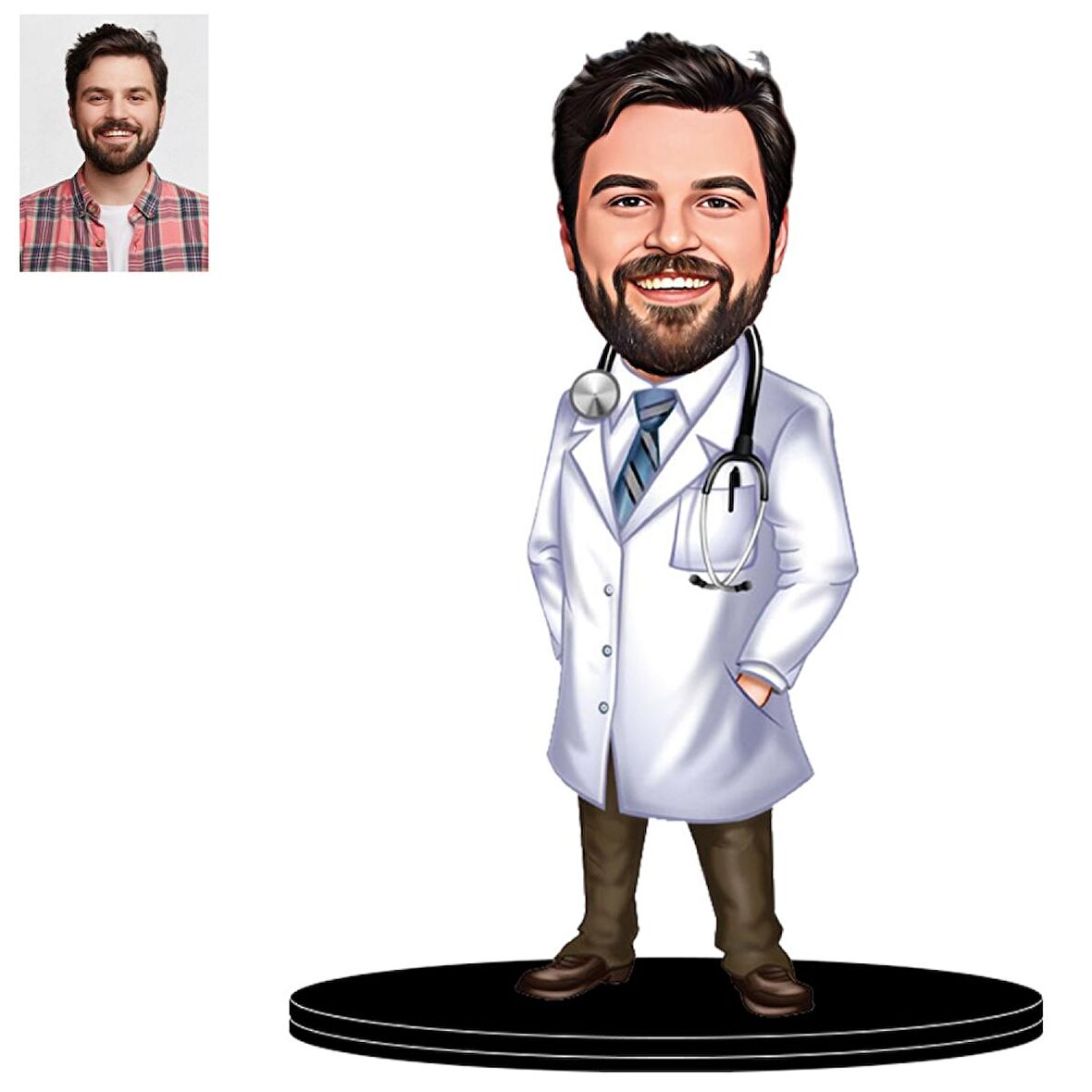 Kişiye Özel Doktor Erkek Karikatürlü 3D Ahşap Biblo,Sevgiliye Hediye,Doğum Günü Hediyesİ,