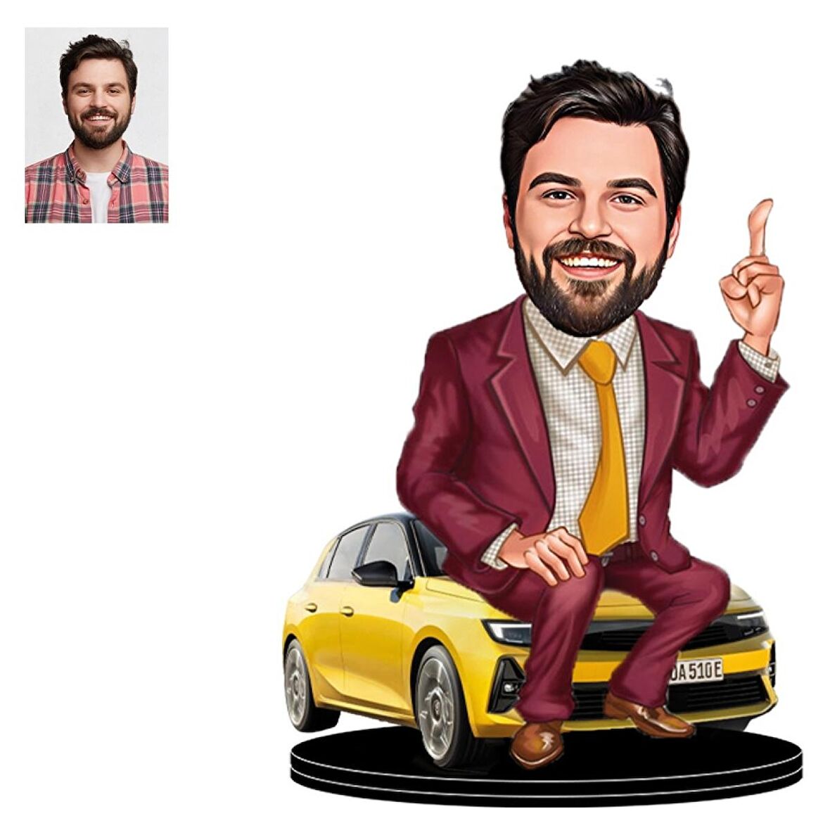 Kişiye Özel Arabalı Bay Figürlü 3D Ahşap Biblo,Sevgiliye Hediye,Doğum Günü Hediyesi,