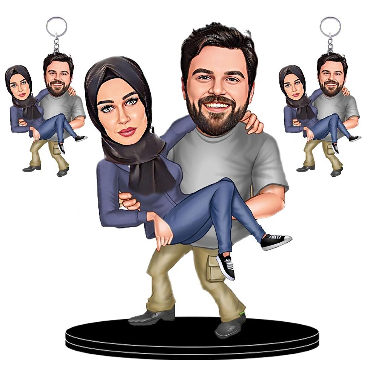 Kişiye Özel Çift Figürlü7 +2 Adet Anahtarlık Hediyeli  3D Ahşap Biblo,Sevgiliye Hediye