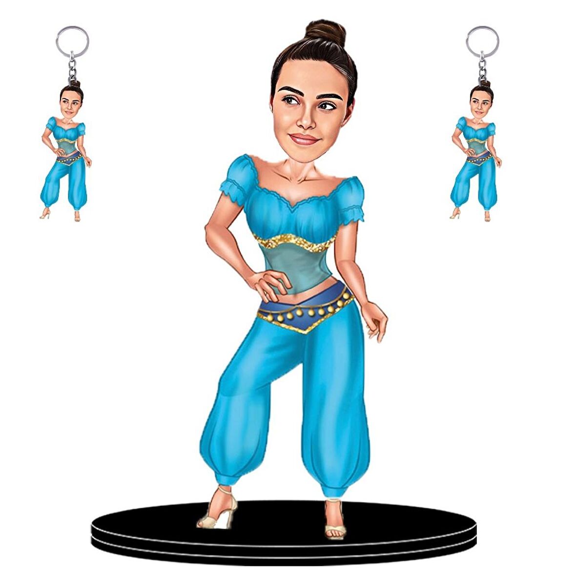 Kişiye Özel Dansçı Kadın Figürlü +2 Adet Anahtarlık Hediyeli  3D Ahşap Biblo,Sevgiliye Hediye