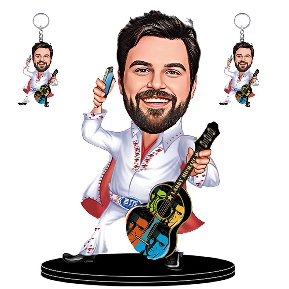 Kişiye Özel Gitarist Figürlü Bay +2 Adet Anahtarlık Hediyeli  3D Ahşap Biblo,Sevgiliye Hediye