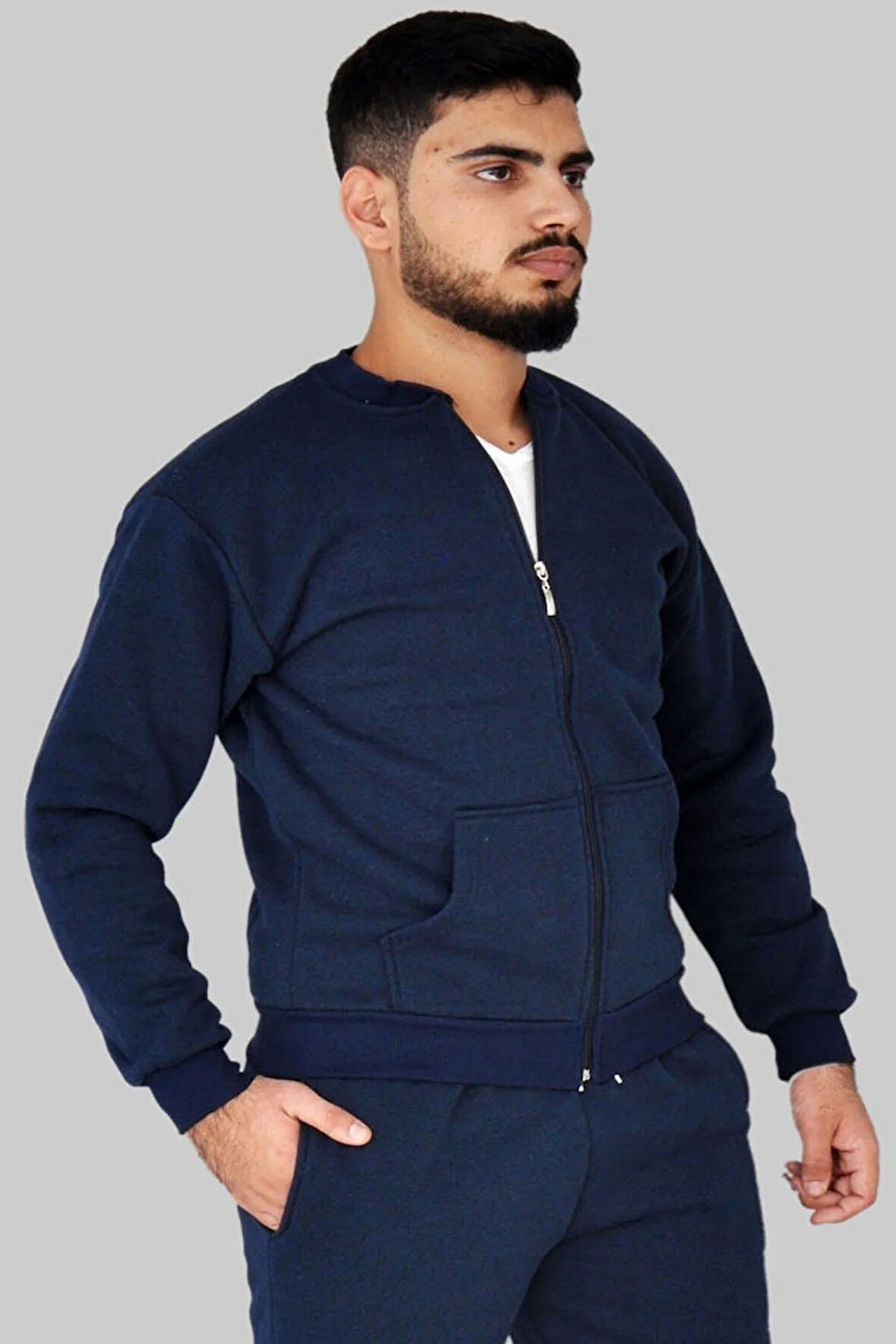 Lacivert Fermuarlı 3 Iplik Mont