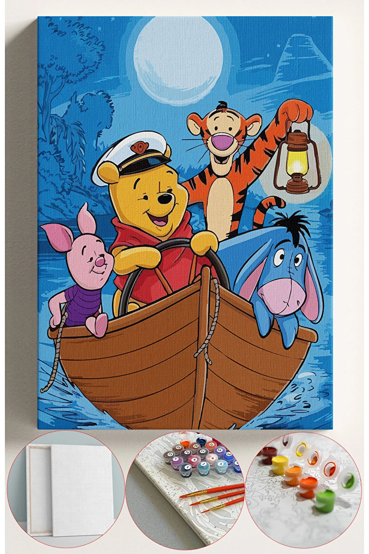 Sayılarla Boyama Seti Numaralı Tuval Fırça Boya 40x50 Cm Winnie ve arkadaşları