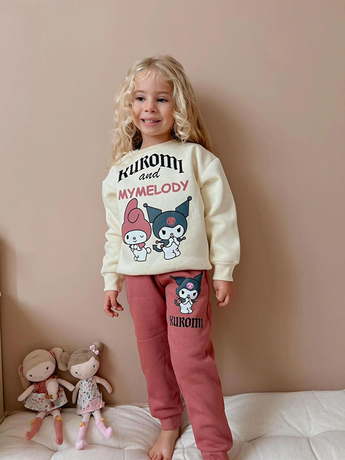 KUROMİ MYMELODY BASKILI 3İPLİK ŞARDONLU ALT ÜST KIZ ÇOCUK TAKIMI