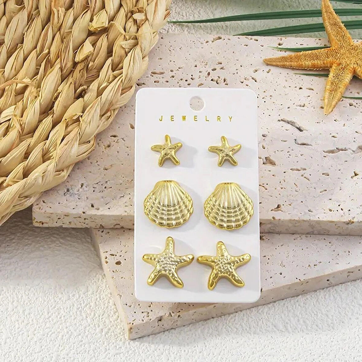 Deniz Yıldızı İstiridye 6 parça Küpe Seti