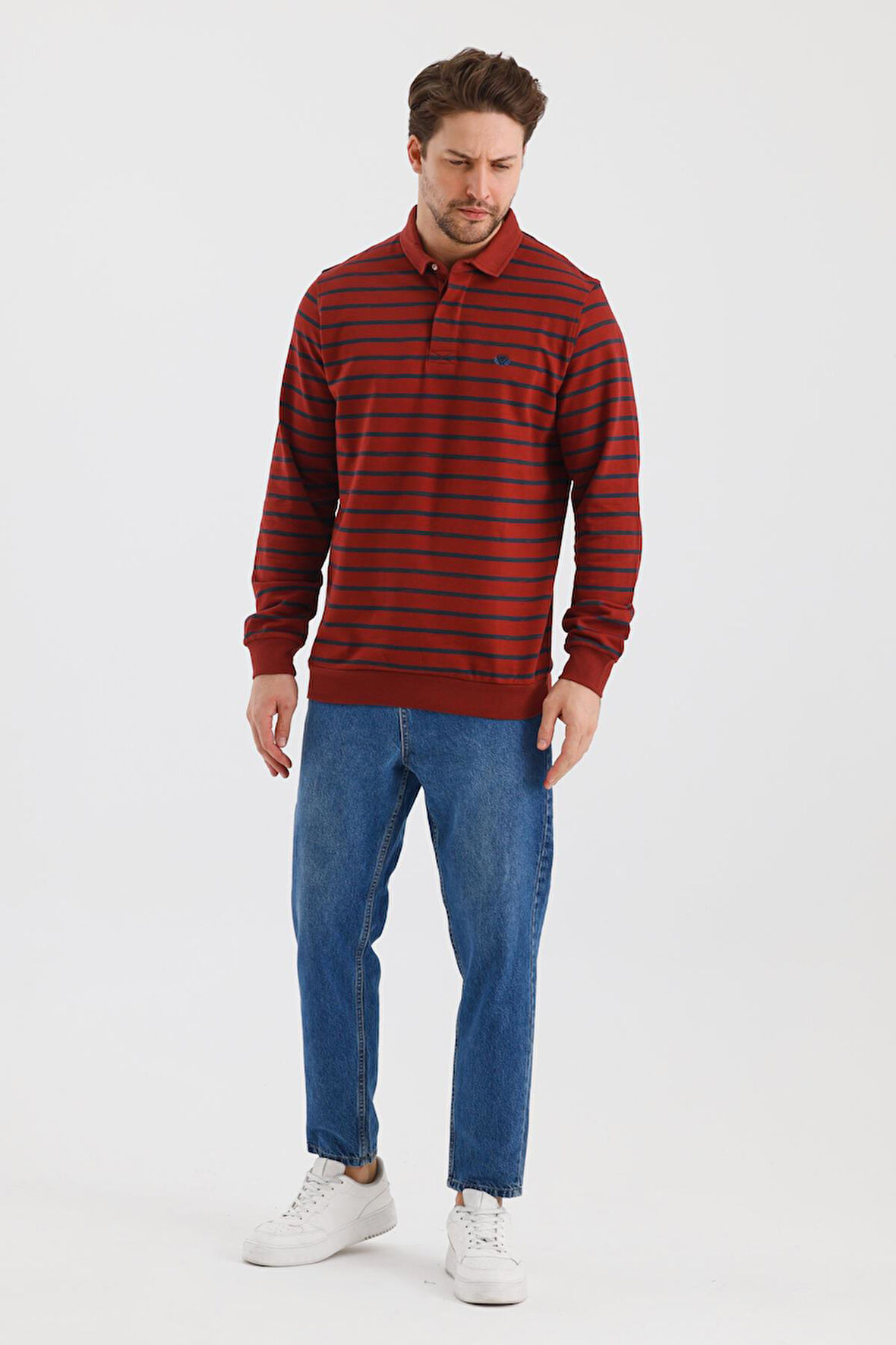 ALEXANDERGARDI POLO YAKA ÇİZGİLİ REGULAR FİT SWEATSHIRT (WK25386)