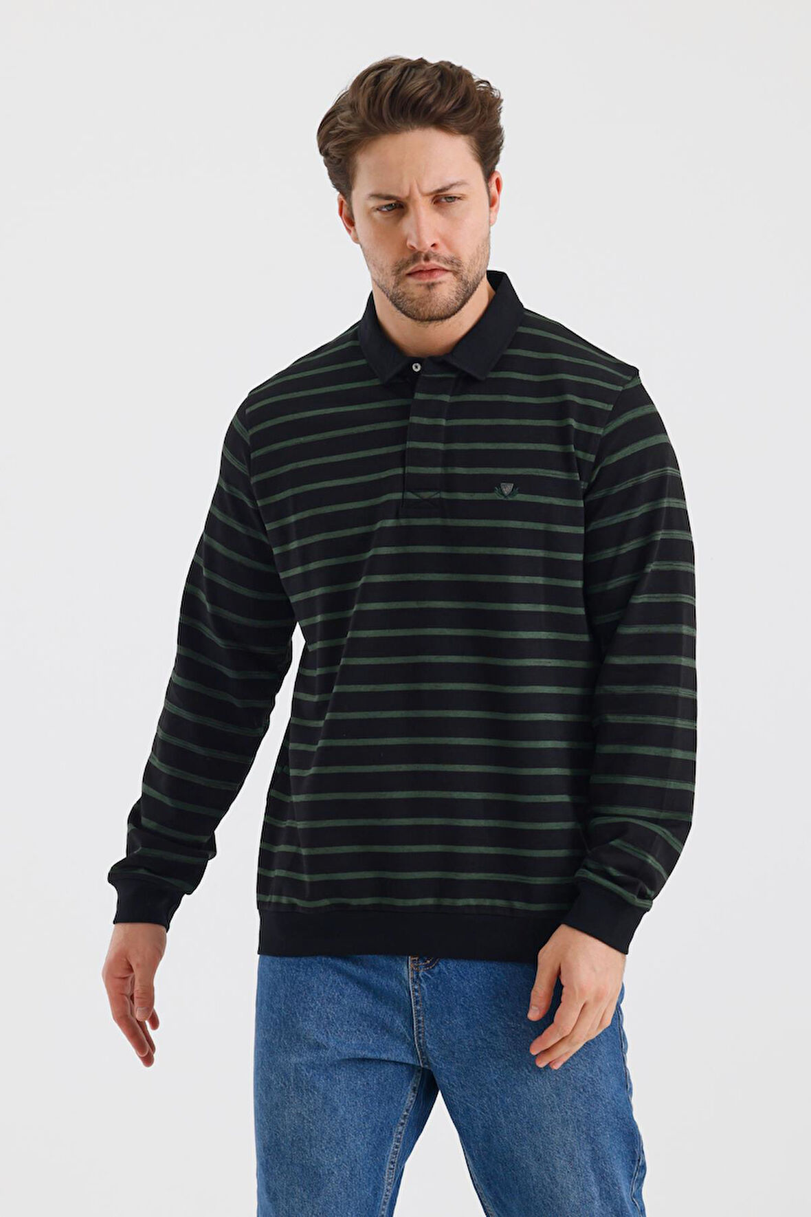 ALEXANDERGARDI POLO YAKA ÇİZGİLİ REGULAR FİT SWEATSHIRT (WK25386)