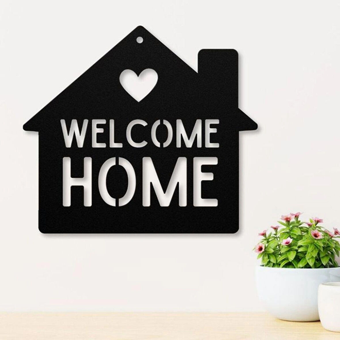 Welcome Yazılı Ev Figürlü Lazer Kesim Ahşap Duvar Tablosu