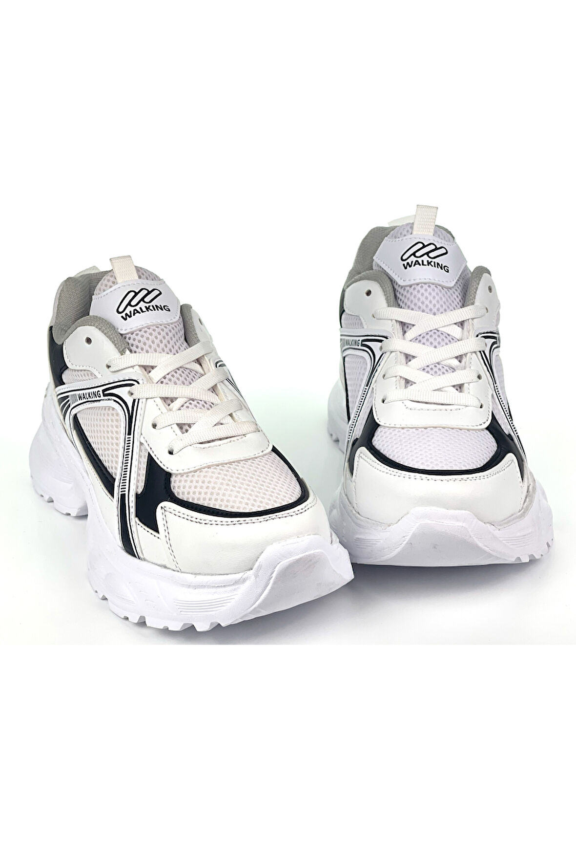 Kadın Beyaz Siyah Hafif Fileli Günlük Rahat Sneaker Spor Ayakkabı