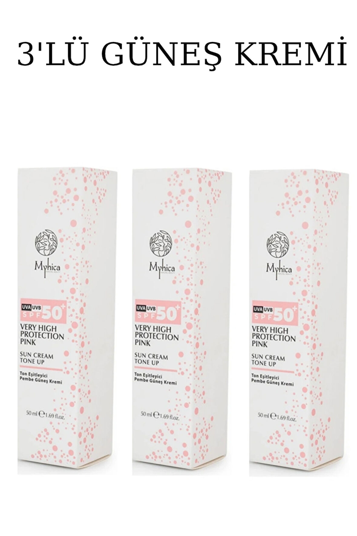  3 ADET MYHİCA SPF 50+ TON EŞİTLEYİCİ PEMBE GÜNEŞ KREMİ 50ML