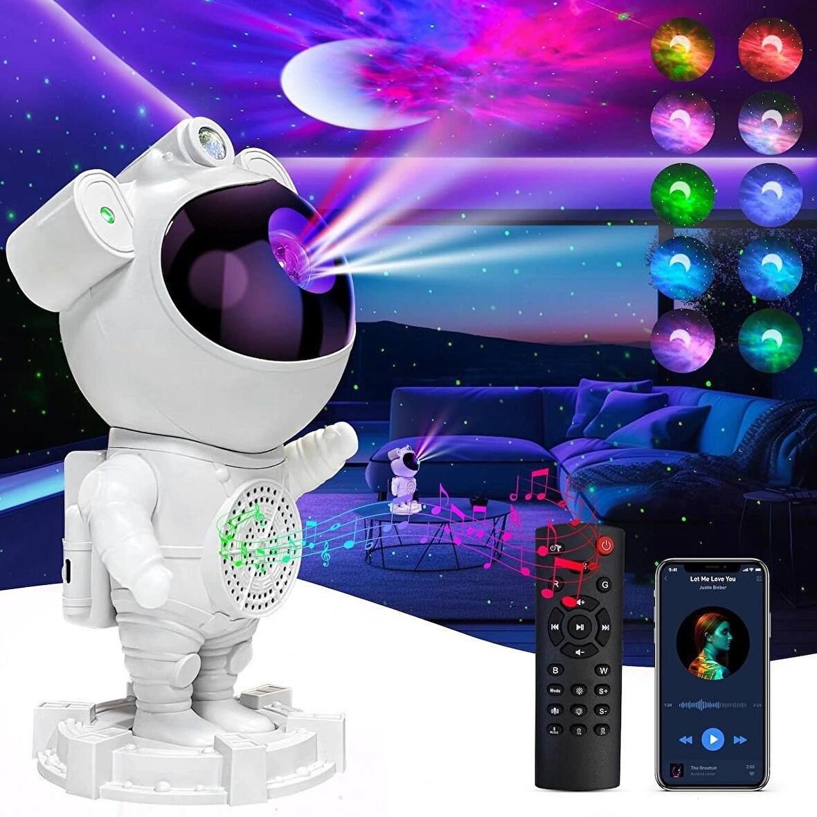 Wodimark Astronot Gece Lambası Galaxy Projektör,LED Galaksi Işık Projektörü Çok Renkli Nebula Galaksi Yıldızlı Gece Işığı Uzaktan Kumandalı Projektör Lambası Yatak Odası [Enerji Sınıfı A]