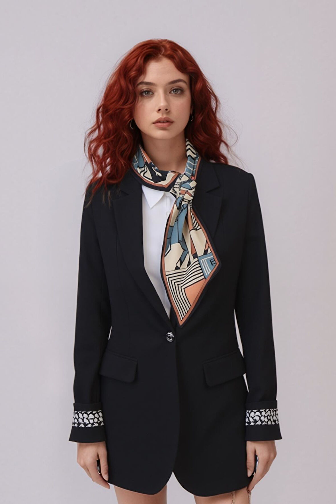 Walkenzo Geometrik At Desenli Modern Tasarım Kadın Kravat Fular