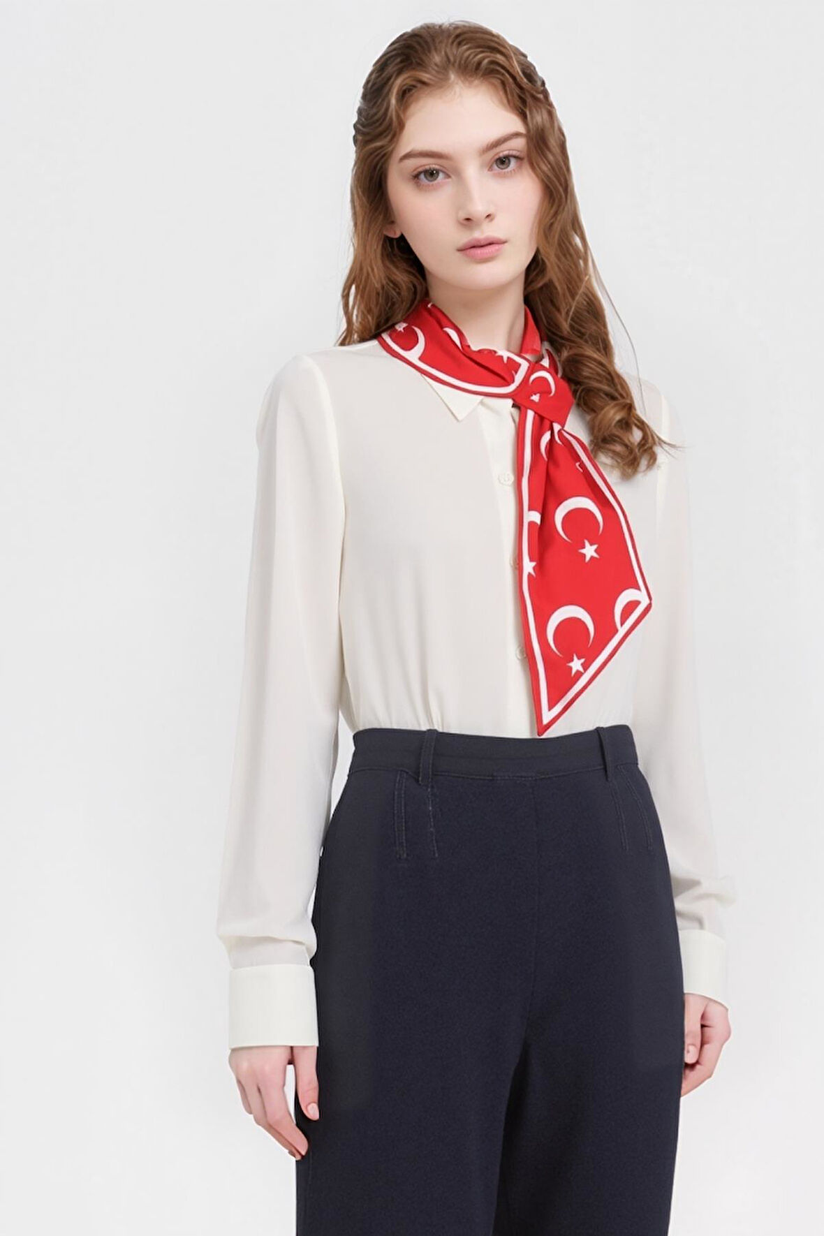 Walkenzo Türk Bayrağı Desenli Şık Kadın Kravat Fular