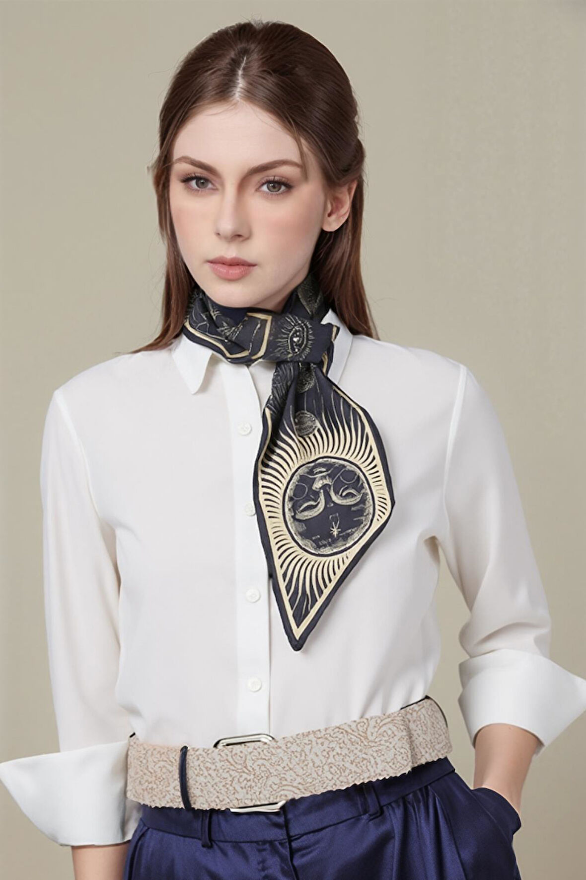 Walkenzo Kozmik Evren Temalı Galaksi Desenli Şık Kadın Kravat Fular