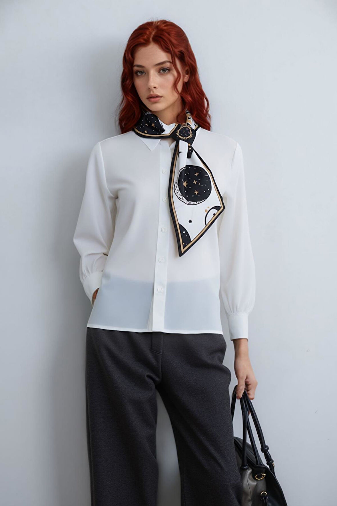 Walkenzo Kozmik Güneş & Gezegen Desenli Şık Kadın Kravat Fular