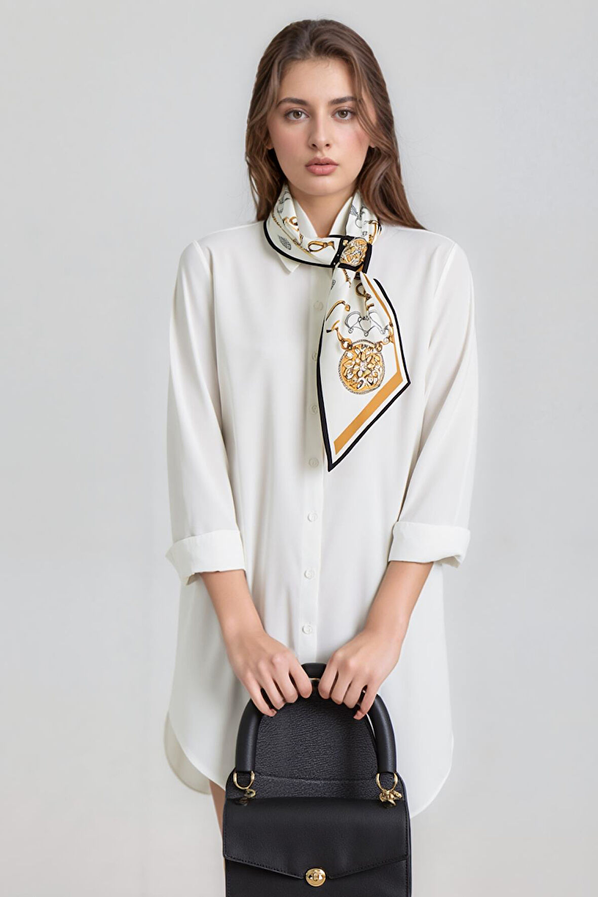 Walkenzo Zincir Desenli Modern Tasarım Kadın Kravat Fular