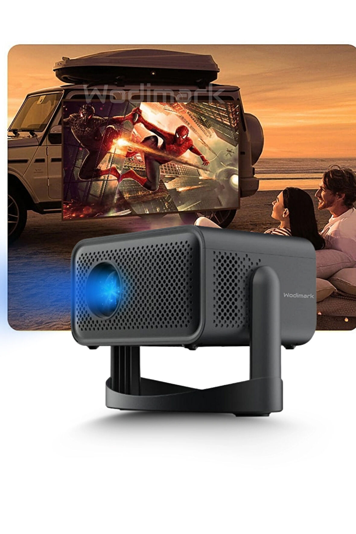 Wodimark Taşınabilir 4K Projeksiyon Cihazı – 1080P Full HD Destekli, Smart Akıllı Projektör, Ev ve Ofis İçin, HDMI & Kablosuz Bağlantı